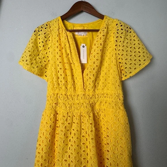 By Anthropologie‎ Somerset Mini Dress Eyelet Edition Yellow Size Small New - Picture 3 of 12